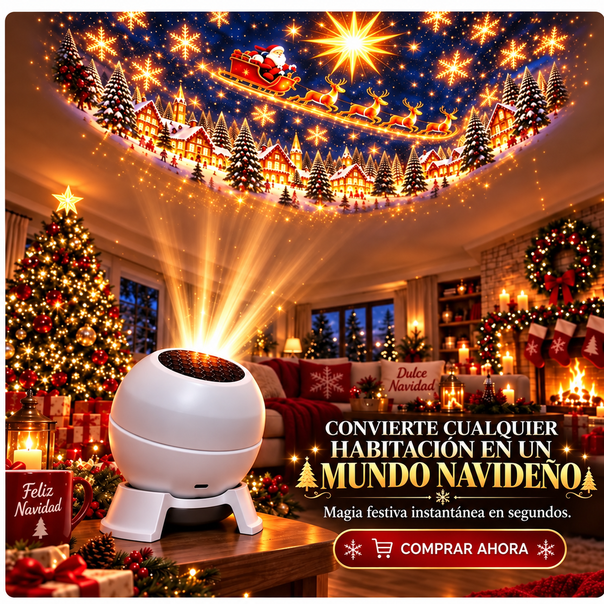 💡 2️⃣Convierte cualquier habitación en un mágico mundo navideño – Luz nocturna con proyección