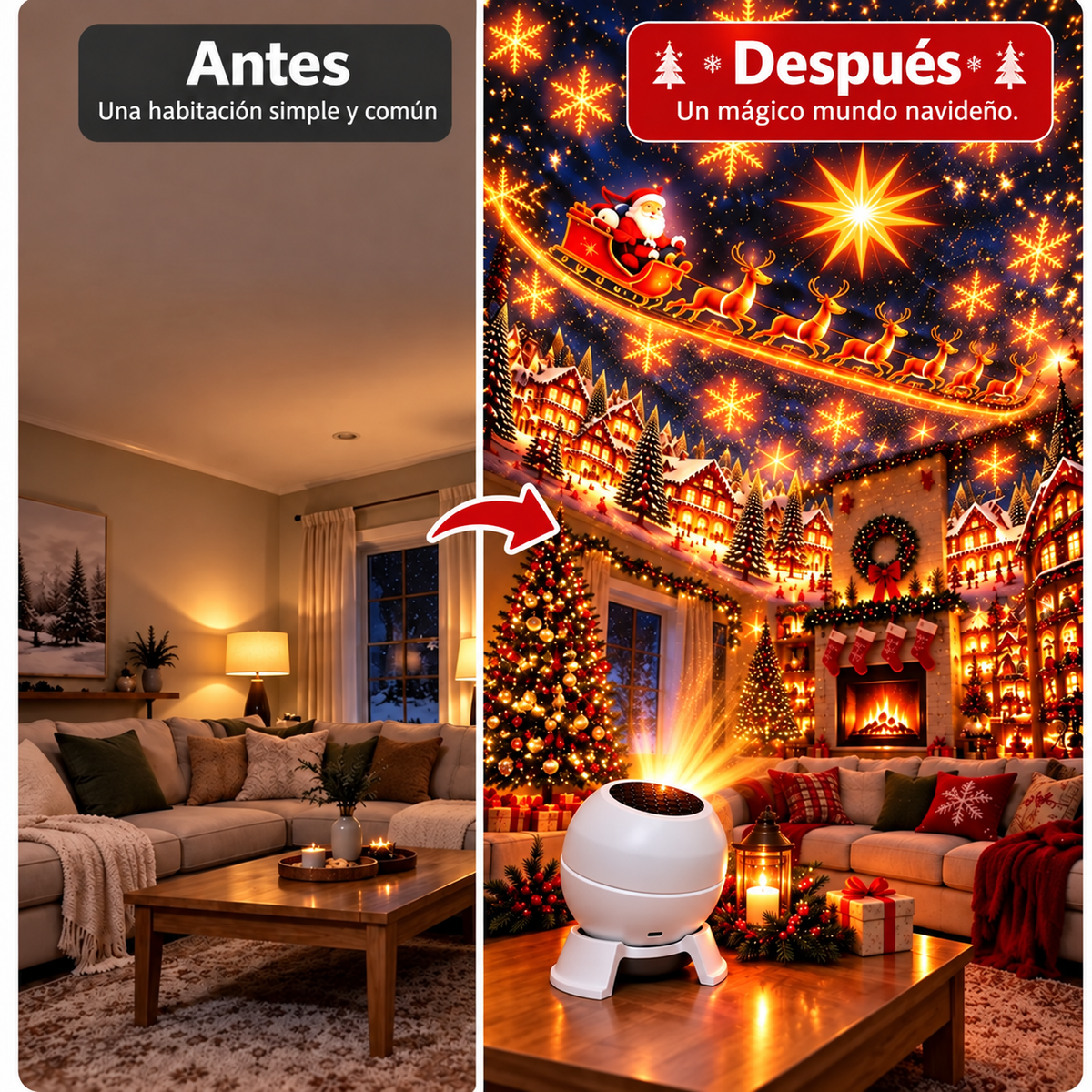 💡 2️⃣Convierte cualquier habitación en un mágico mundo navideño – Luz nocturna con proyección