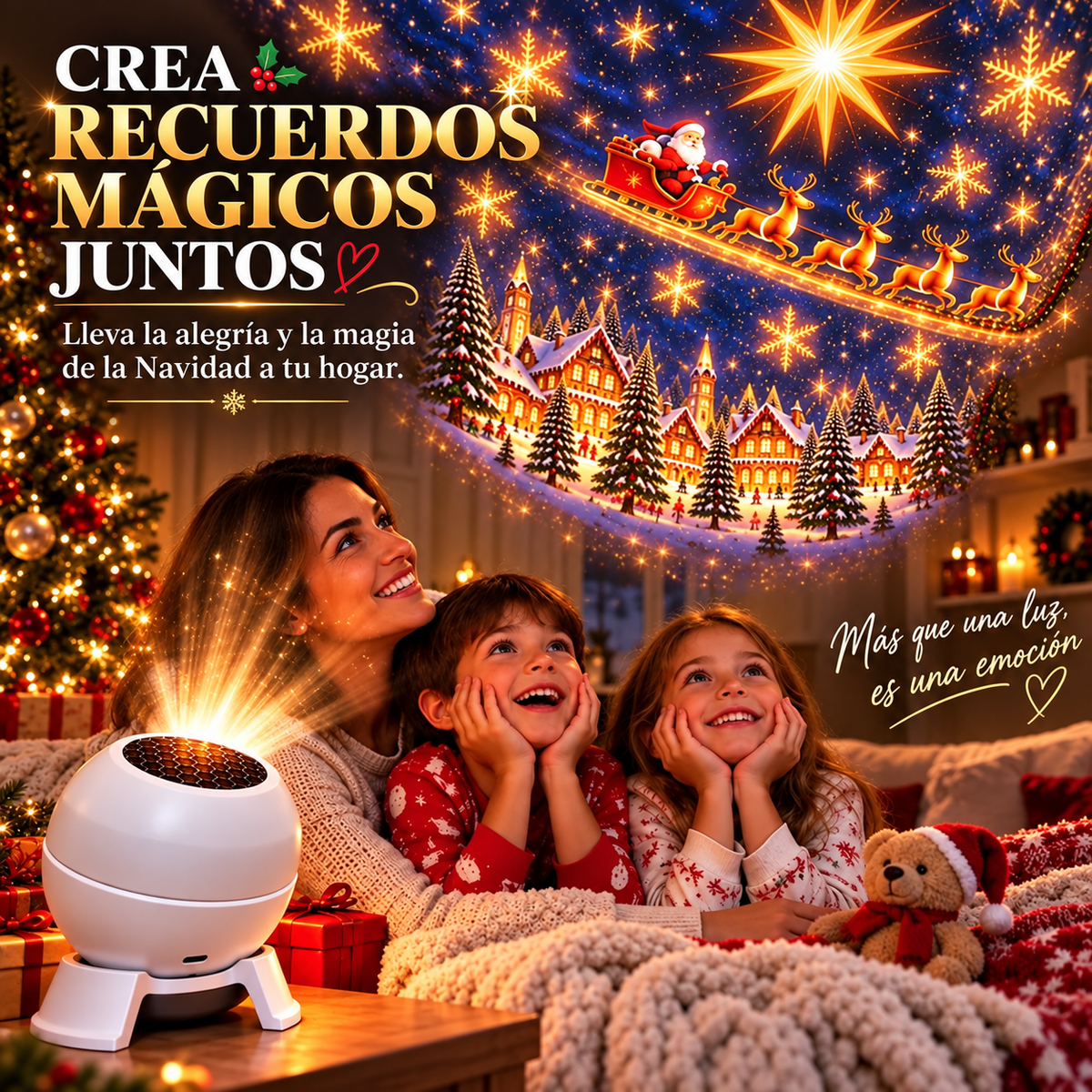 💡 2️⃣Convierte cualquier habitación en un mágico mundo navideño – Luz nocturna con proyección