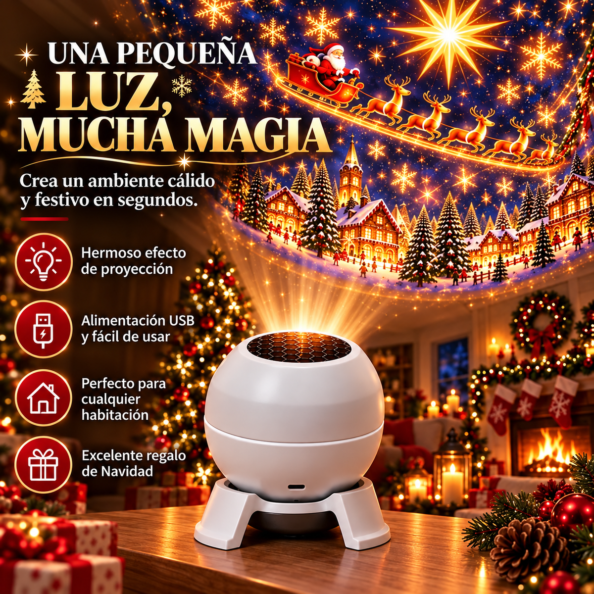 💡 2️⃣Convierte cualquier habitación en un mágico mundo navideño – Luz nocturna con proyección